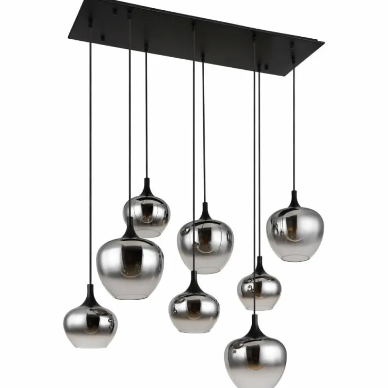 Suspension Verre Fumé-Luminaires Globo Lighting Suspension Globo MAXY Noir, 8 lumières