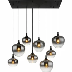 Suspension Verre Fumé-Luminaires Globo Lighting Suspension Globo MAXY Noir, 8 lumières
