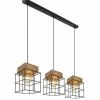 Lampes Industrielles-Luminaires Globo Lighting Suspension Globo MERRIL Bois clair, Noir, 3 lumières