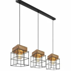 Lampes Industrielles-Luminaires Globo Lighting Suspension Globo MERRIL Bois clair, Noir, 3 lumières