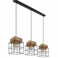 Lampes Industrielles-Luminaires Globo Lighting Suspension Globo MERRIL Bois clair, Noir, 3 lumières