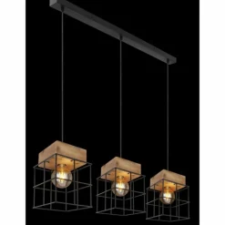 Lampes Industrielles-Luminaires Globo Lighting Suspension Globo MERRIL Bois clair, Noir, 3 lumières
