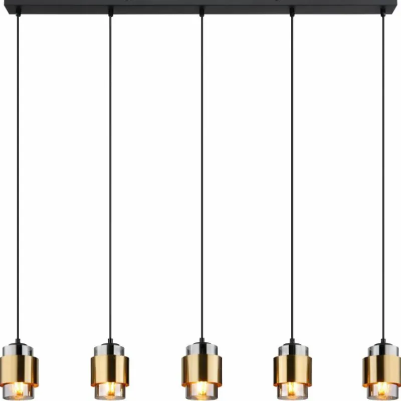 Suspension Verre Fumé-Luminaires Globo Lighting Suspension Globo MILLEY Laiton, Noir, 5 lumières