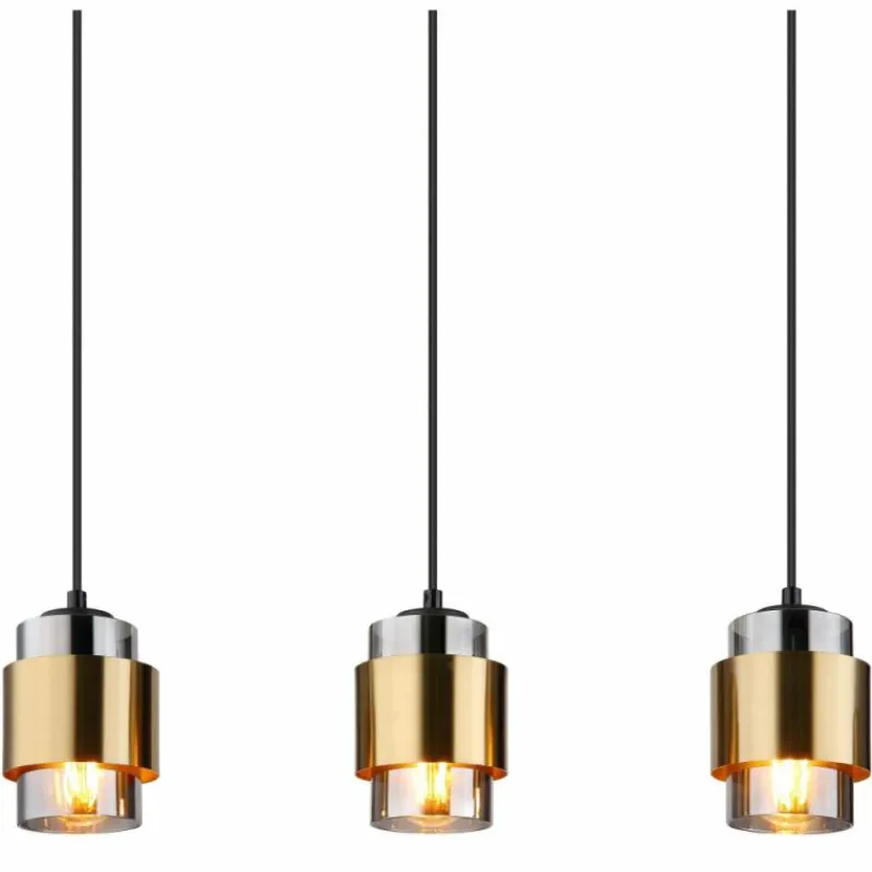 Suspension Verre Fumé-Luminaires Globo Lighting Suspension Globo MILLEY Laiton, Noir, 5 lumières