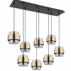 Suspension Verre Fumé-Luminaires Globo Lighting Suspension Globo MILLEY Noir, 8 lumières