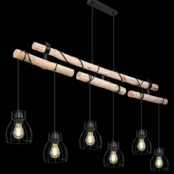 Luminaires Scandinaves-Luminaires Globo Lighting Suspension Globo MINA Bois clair, Noir, 6 lumières