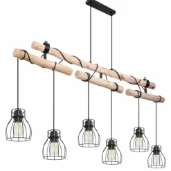 Luminaires Scandinaves-Luminaires Globo Lighting Suspension Globo MINA Bois clair, Noir, 6 lumières