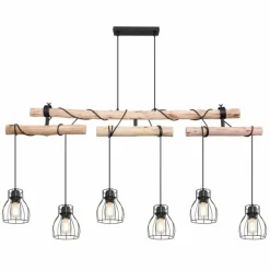 Luminaires Scandinaves-Luminaires Globo Lighting Suspension Globo MINA Bois clair, Noir, 6 lumières