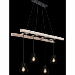 Style Boho-Chic-Luminaires Globo Lighting Suspension Globo MINA Bois clair, Noir, 4 lumières