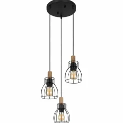 Lampes En Bois-Luminaires Globo Lighting Suspension Globo MINA Bois foncé, Noir, 3 lumières
