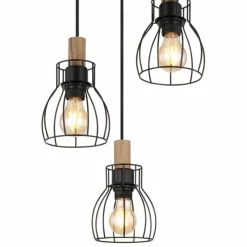Lampes En Bois-Luminaires Globo Lighting Suspension Globo MINA Bois foncé, Noir, 3 lumières