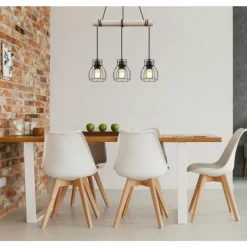 Lampes En Bois-Luminaires Globo Lighting Suspension Globo MINA Écru, Noir, 3 lumières