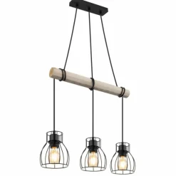 Lampes En Bois-Luminaires Globo Lighting Suspension Globo MINA Écru, Noir, 3 lumières