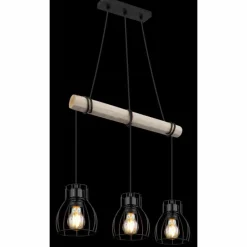 Lampes En Bois-Luminaires Globo Lighting Suspension Globo MINA Écru, Noir, 3 lumières