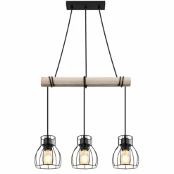 Lampes En Bois-Luminaires Globo Lighting Suspension Globo MINA Écru, Noir, 3 lumières