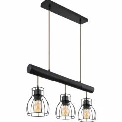 Lampes En Bois-Luminaires Globo Lighting Suspension Globo MINA Noir, 3 lumières
