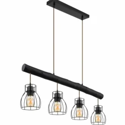 Lampes En Bois-Luminaires Globo Lighting Suspension Globo MINA Noir, 4 lumières