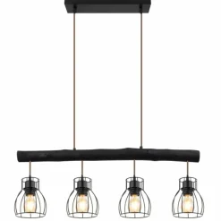 Lampes En Bois-Luminaires Globo Lighting Suspension Globo MINA Noir, 4 lumières