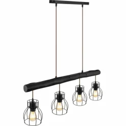 Lampes En Bois-Luminaires Globo Lighting Suspension Globo MINA Noir, 4 lumières