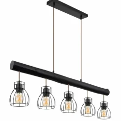 Lampes En Bois-Luminaires Globo Lighting Suspension Globo MINA Noir, 5 lumières