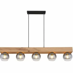 Suspension Verre Fumé-Luminaires Globo Lighting Suspension Globo MOITAS Couleur bois, Noir, 5 lumières