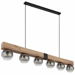 Suspension Verre Fumé-Luminaires Globo Lighting Suspension Globo MOITAS Couleur bois, Noir, 6 lumières