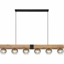 Suspension Verre Fumé-Luminaires Globo Lighting Suspension Globo MOITAS Couleur bois, Noir, 6 lumières