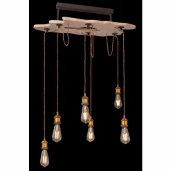 Lampes Vintages & Rétros-Luminaires Globo Lighting Suspension Globo MUCHA Bois clair, 6 lumières