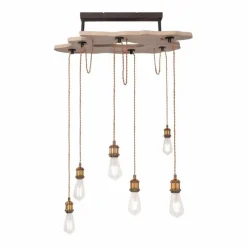 Lampes Vintages & Rétros-Luminaires Globo Lighting Suspension Globo MUCHA Bois clair, 6 lumières