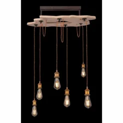 Lampes Vintages & Rétros-Luminaires Globo Lighting Suspension Globo MUCHA Bois clair, 6 lumières