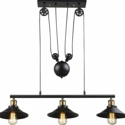 Lampes Industrielles-Luminaires Globo Lighting Suspension Globo Noir, 3 lumières