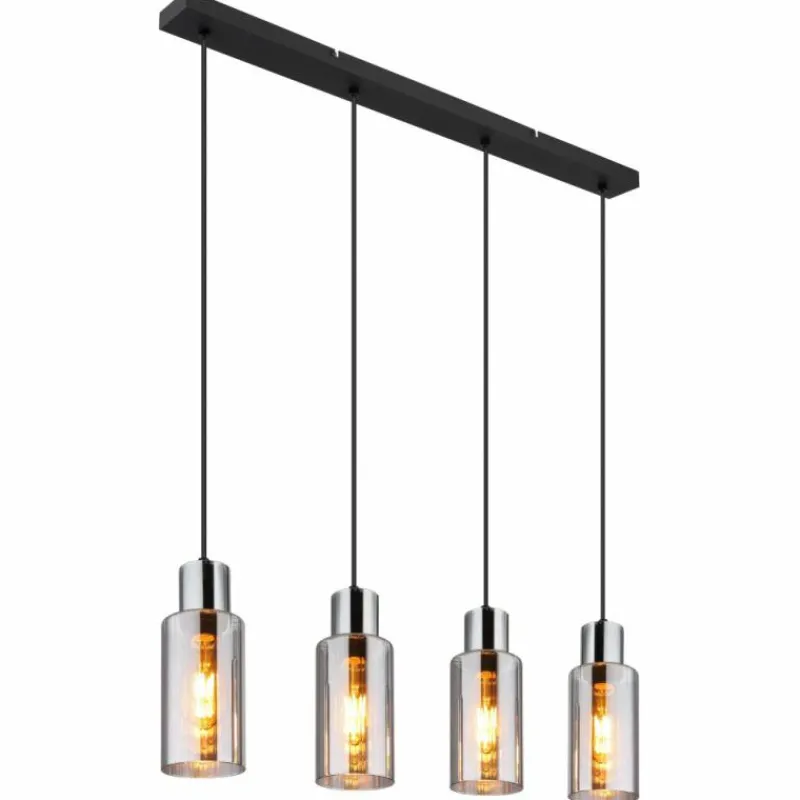 Suspension Verre Fumé-Luminaires Globo Lighting Suspension Globo Noir, 4 lumières