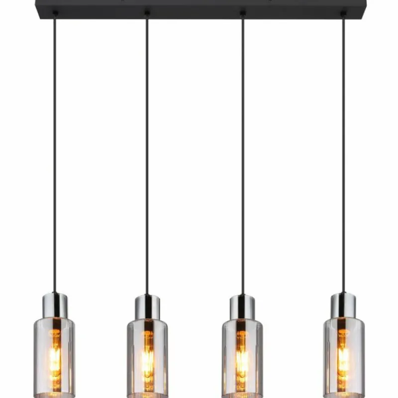 Suspension Verre Fumé-Luminaires Globo Lighting Suspension Globo Noir, 4 lumières