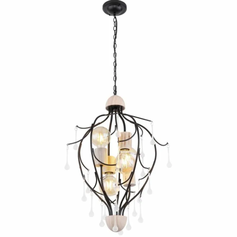 Lampes Vintages & Rétros-Luminaires Globo Lighting Suspension Globo NOLE Bois clair, Noir, 4 lumières