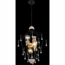 Lampes Vintages & Rétros-Luminaires Globo Lighting Suspension Globo NOLE Bois clair, Noir, 4 lumières