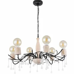 Lampes Vintages & Rétros-Luminaires Globo Lighting Suspension Globo NOLE Bois clair, Noir, 6 lumières