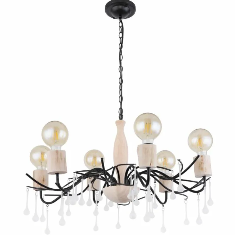 Lampes Vintages & Rétros-Luminaires Globo Lighting Suspension Globo NOLE Bois clair, Noir, 6 lumières