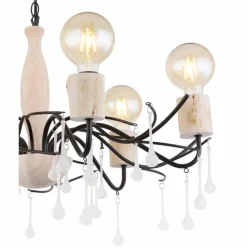 Lampes Vintages & Rétros-Luminaires Globo Lighting Suspension Globo NOLE Bois clair, Noir, 6 lumières