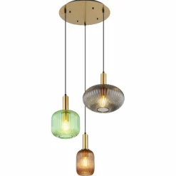 Suspension Verre Fumé-Luminaires Globo Lighting Suspension Globo NORMY Laiton, 3 lumières