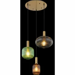 Suspension Verre Fumé-Luminaires Globo Lighting Suspension Globo NORMY Laiton, 3 lumières