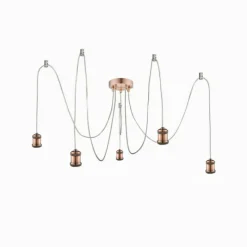 Lampes Industrielles-Luminaires Globo Lighting Suspension Globo OLIVER Cuivre, 5 lumières