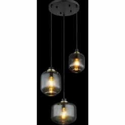 Suspension Verre Fumé-Luminaires Globo Lighting Suspension Globo OTHMAR Bronze, Noir, 3 lumières