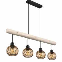 Lampes En Bois-Luminaires Globo Lighting Suspension Globo PAULO Écru, Noir, 4 lumières