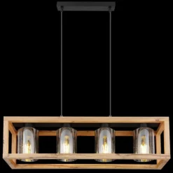 Luminaires Scandinaves-Luminaires Globo Lighting Suspension Globo PETTEY Bois foncé, Noir, 4 lumières