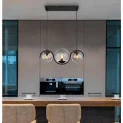 Suspension Verre Fumé-Luminaires Globo Lighting Suspension Globo PORRY Noir, 3 lumières