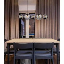 Suspension Verre Fumé-Luminaires Globo Lighting Suspension Globo PORRY Noir, 5 lumières