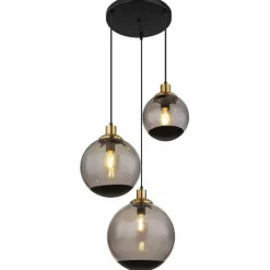 Suspension Verre Fumé-Luminaires Globo Lighting Suspension Globo POTTER Laiton, Noir, 3 lumières