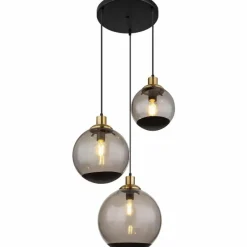 Suspension Verre Fumé-Luminaires Globo Lighting Suspension Globo POTTER Laiton, Noir, 3 lumières