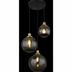 Suspension Verre Fumé-Luminaires Globo Lighting Suspension Globo POTTER Laiton, Noir, 3 lumières