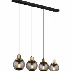 Suspension Verre Fumé-Luminaires Globo Lighting Suspension Globo POTTER Laiton, Noir, 4 lumières